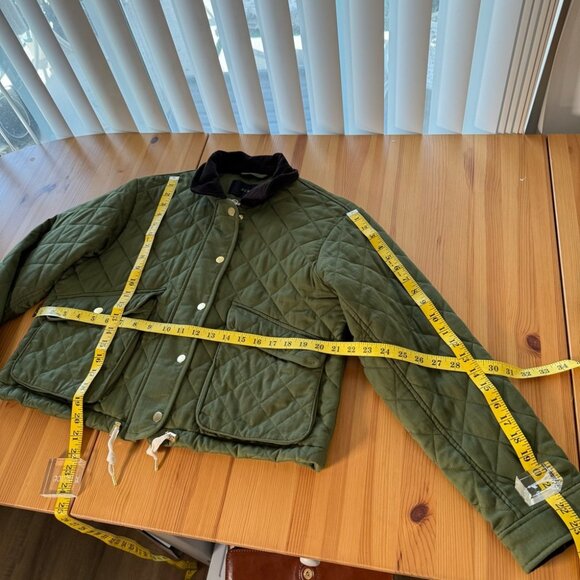 J. Crew Limited Edition Cropped Quilted Barn Jacket Green Corduroy Collar M - Picture 5 of 10